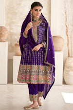 Load image into Gallery viewer, Chinon Fabric Purple Color Stylish Look Readymade Salwar Suit
