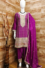 Load image into Gallery viewer, Chinon Fabric Wine Color Beatific Look Readymade Salwar Suit

