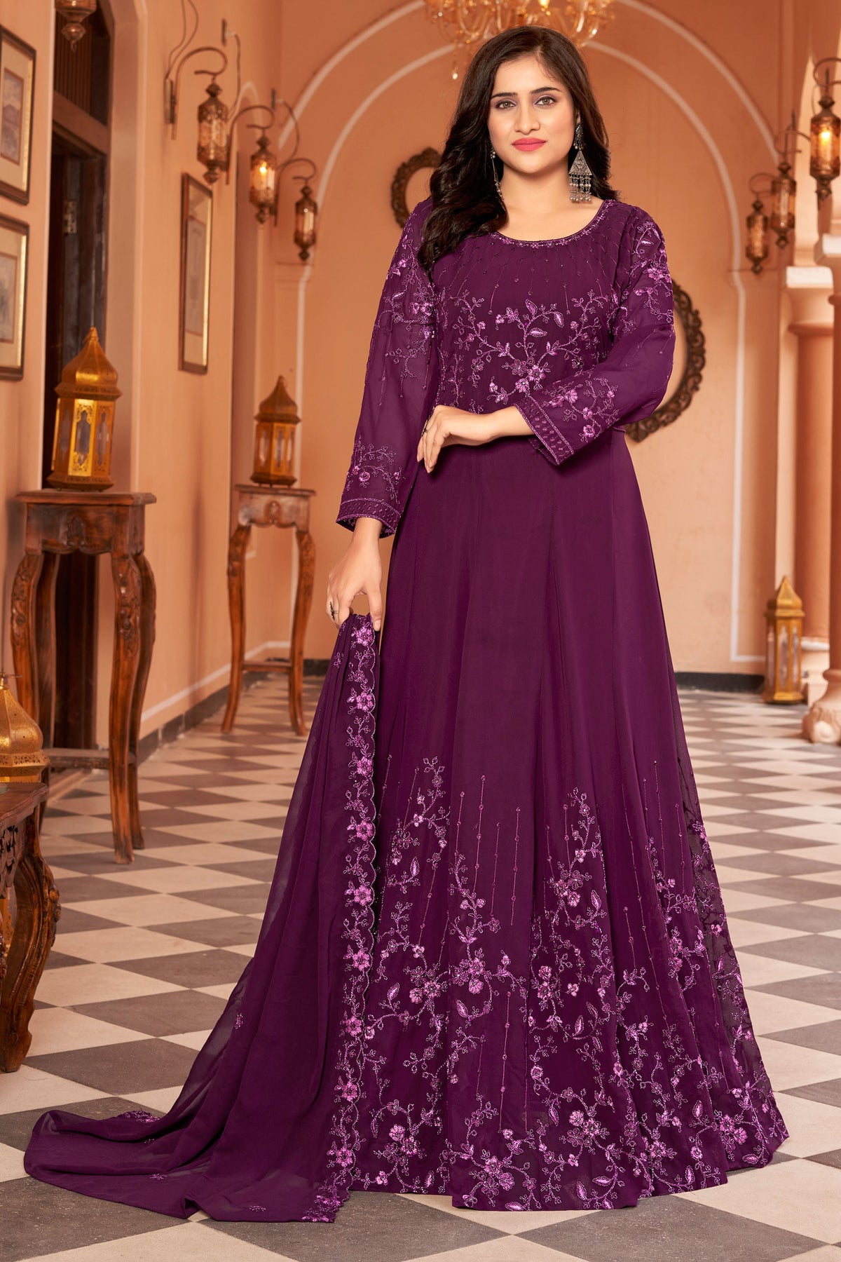 Alluring Function Wear Purple Color Georgette Anarkali Suit