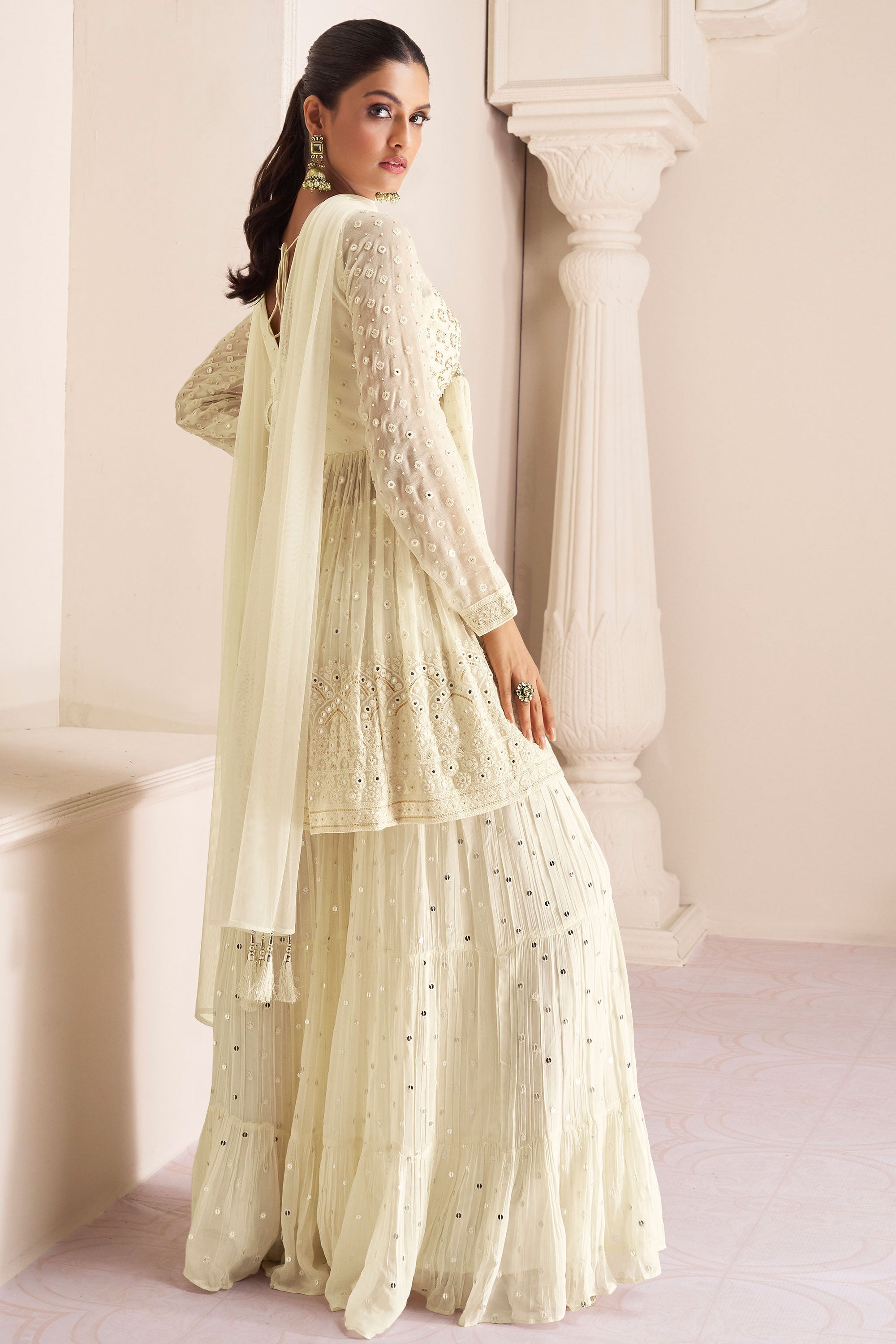 Georgette Fabric White Color Attractive Readymade Sharara Suit