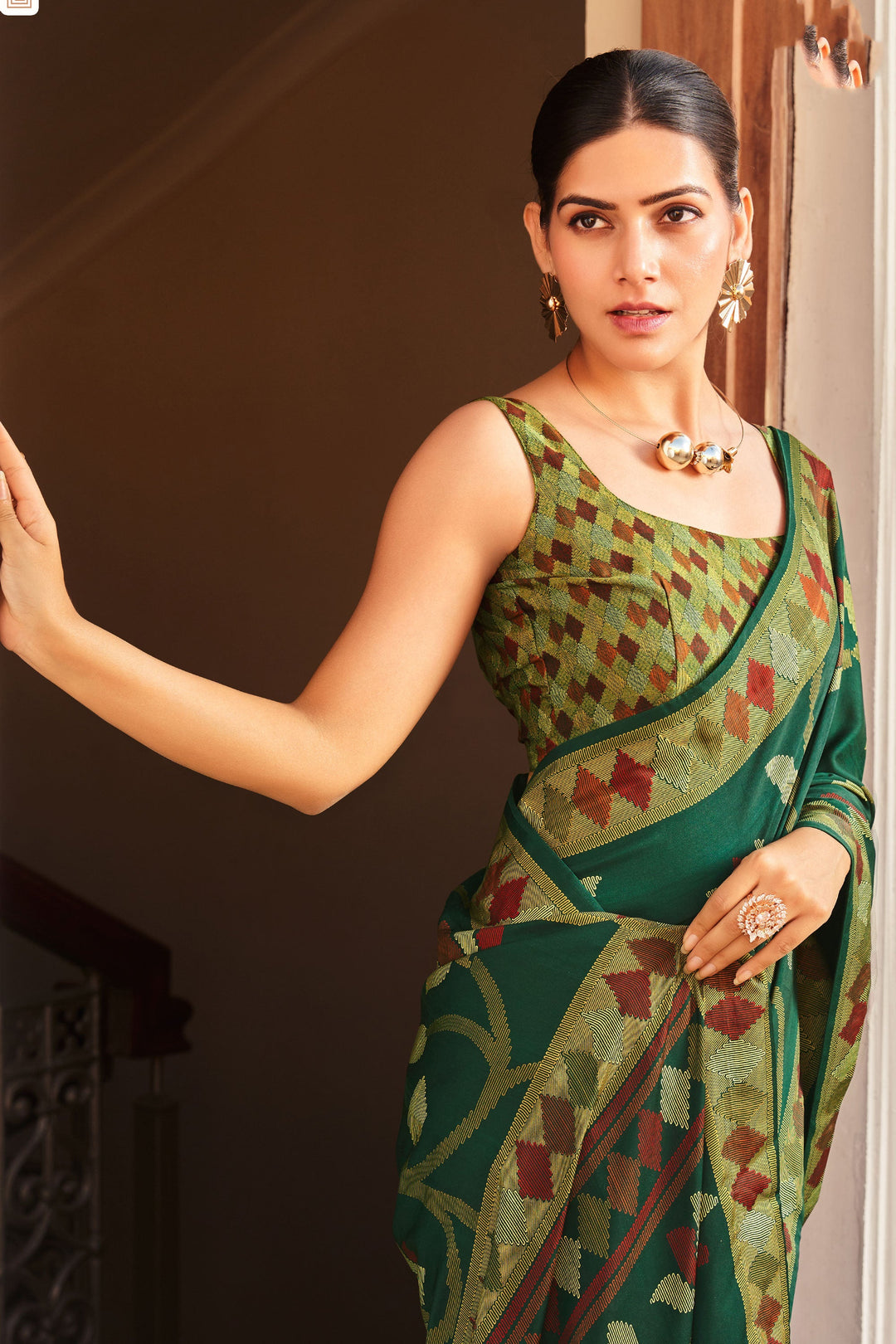Fancy Work Soothing Art Silk Saree In Green Color