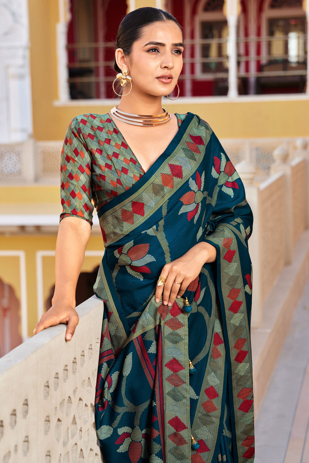 Teal Color Glorious Art Silk Saree With Fancy Work | Buy Online India