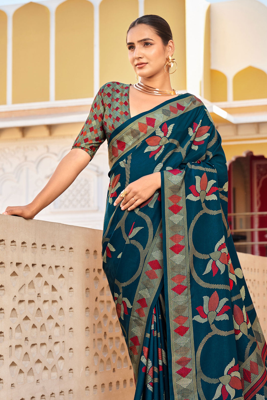 Teal Color Glorious Art Silk Saree With Fancy Work | Buy Online India