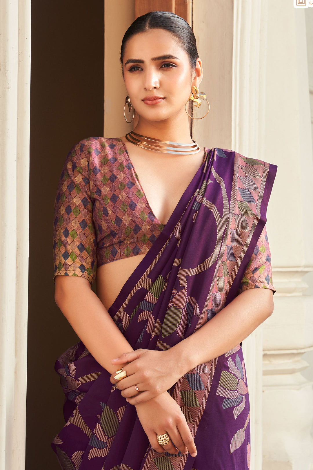 Purple Color Fancy Work Glamorous Art Silk Saree | Buy Online India