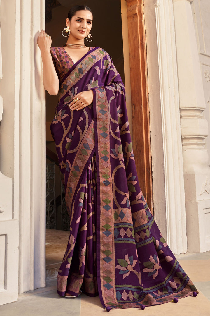 Purple Color Fancy Work Glamorous Art Silk Saree | Buy Online India
