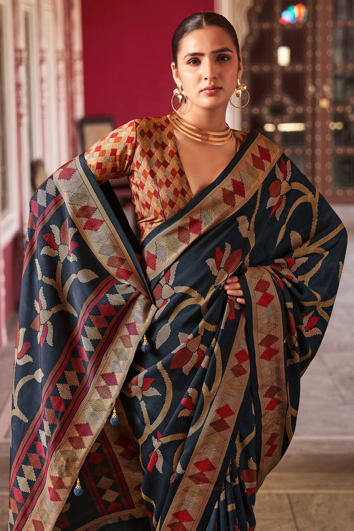 Black Color Fancy Work Graceful Art Silk Saree