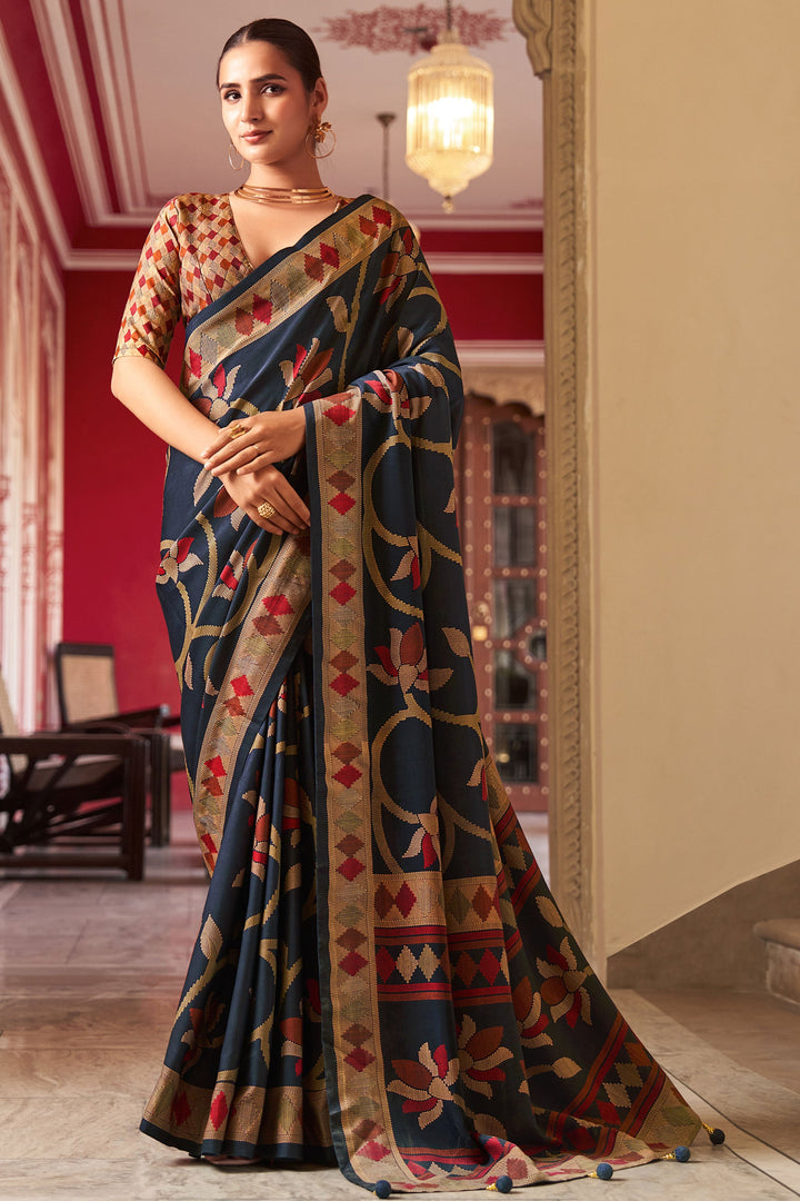 Black Color Fancy Work Graceful Art Silk Saree