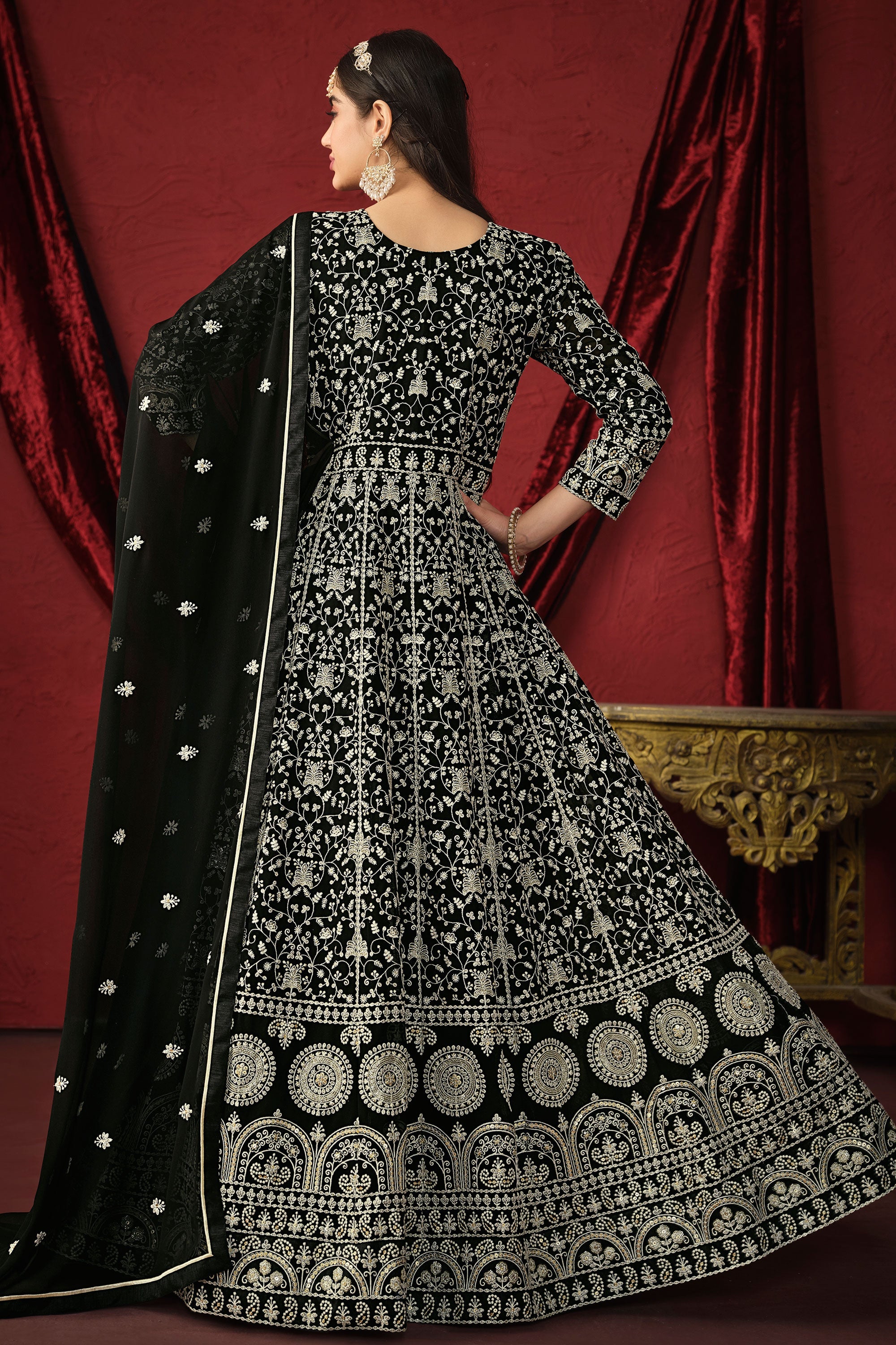 Tempting Georgette Fabric Black Color Embroidered Anarkali Suit