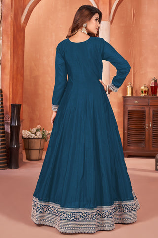 Fascinating Teal Color Art Silk Fabric Function Wear Anarkali Suit