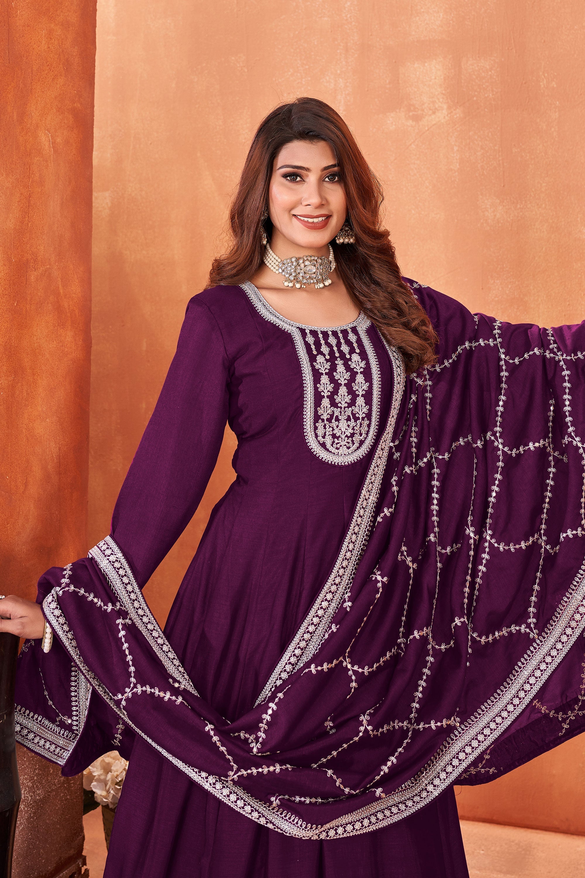 Art Silk Fabric Purple Color Excellent Function Wear Anarkali Suit