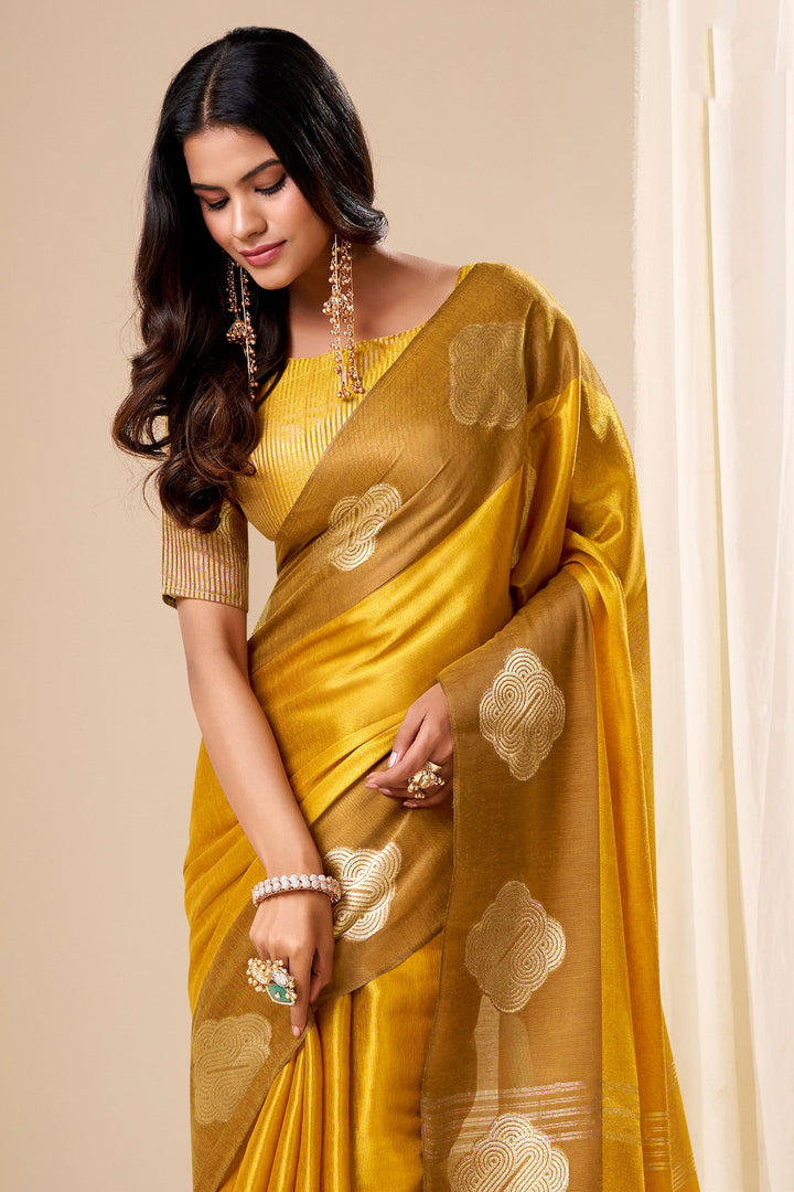 Yellow Color Fantastic Tissue Silk Fabric Saree With Weaving Work
