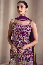 Load image into Gallery viewer, Diksha Singh Georgette Fabric Purple Color Function Wear Winsome Palazzo Suit
