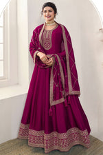 Load image into Gallery viewer, Prachi Desai Tempting Art Silk Fabric Magenta Color Embroidered Anarkali Suit
