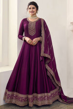 Load image into Gallery viewer, Prachi Desai Creative Embroidered Art Silk Fabric Anarkali Suit In Purple Color
