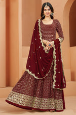 Load image into Gallery viewer, Sequins Work Maroon Color Inventive Anarkali Suit In Georgette Fabric
