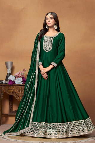 Art Silk Fabric Green Color Function Wear Elegant Anarkali Suit