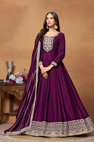 Purple Color Art Silk Fabric Function Wear Classic Anarkali Suit