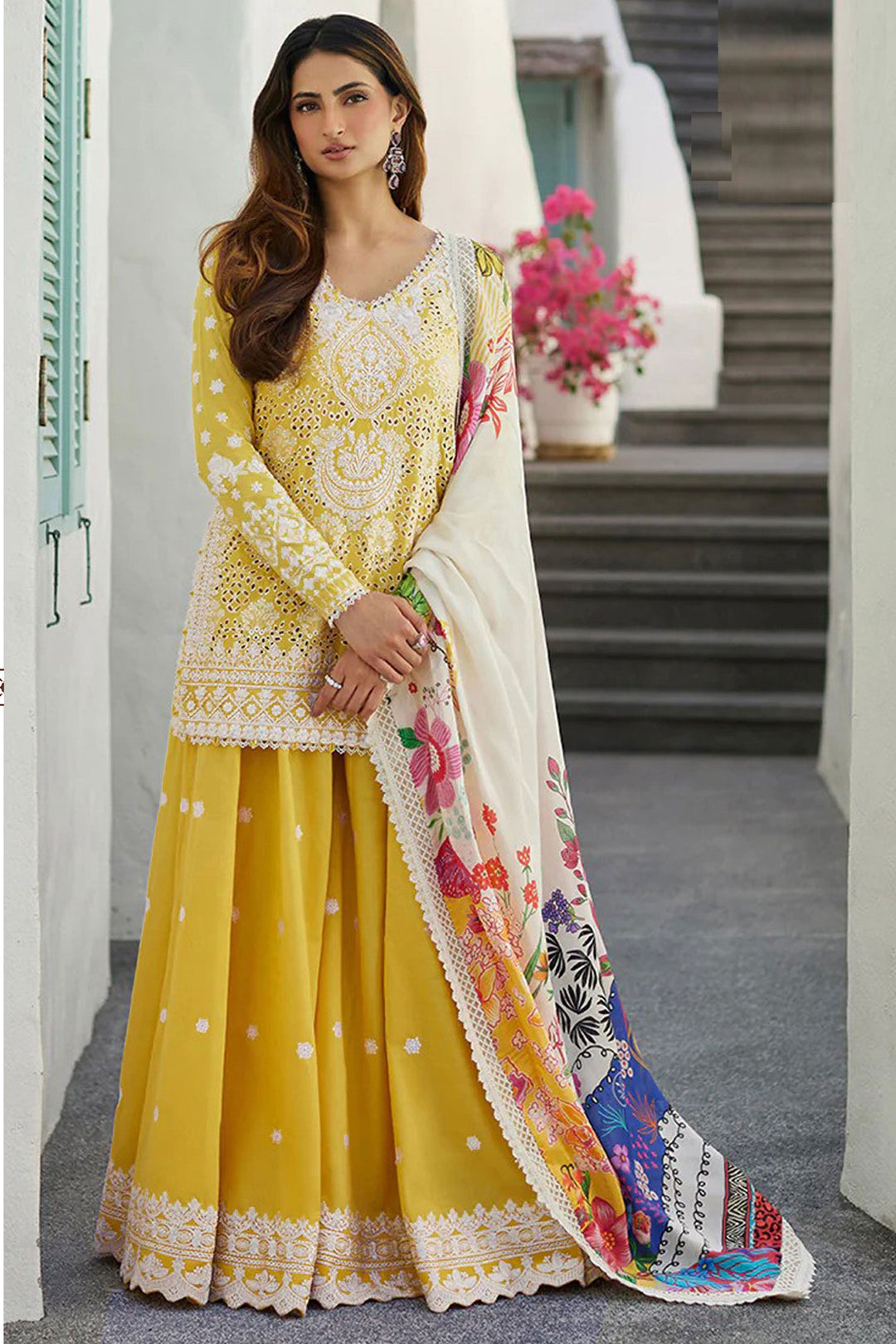 Palak Tiwari Rayon Fabric Yellow Color Excellent Sharara Top Lehenga | Buy Online India