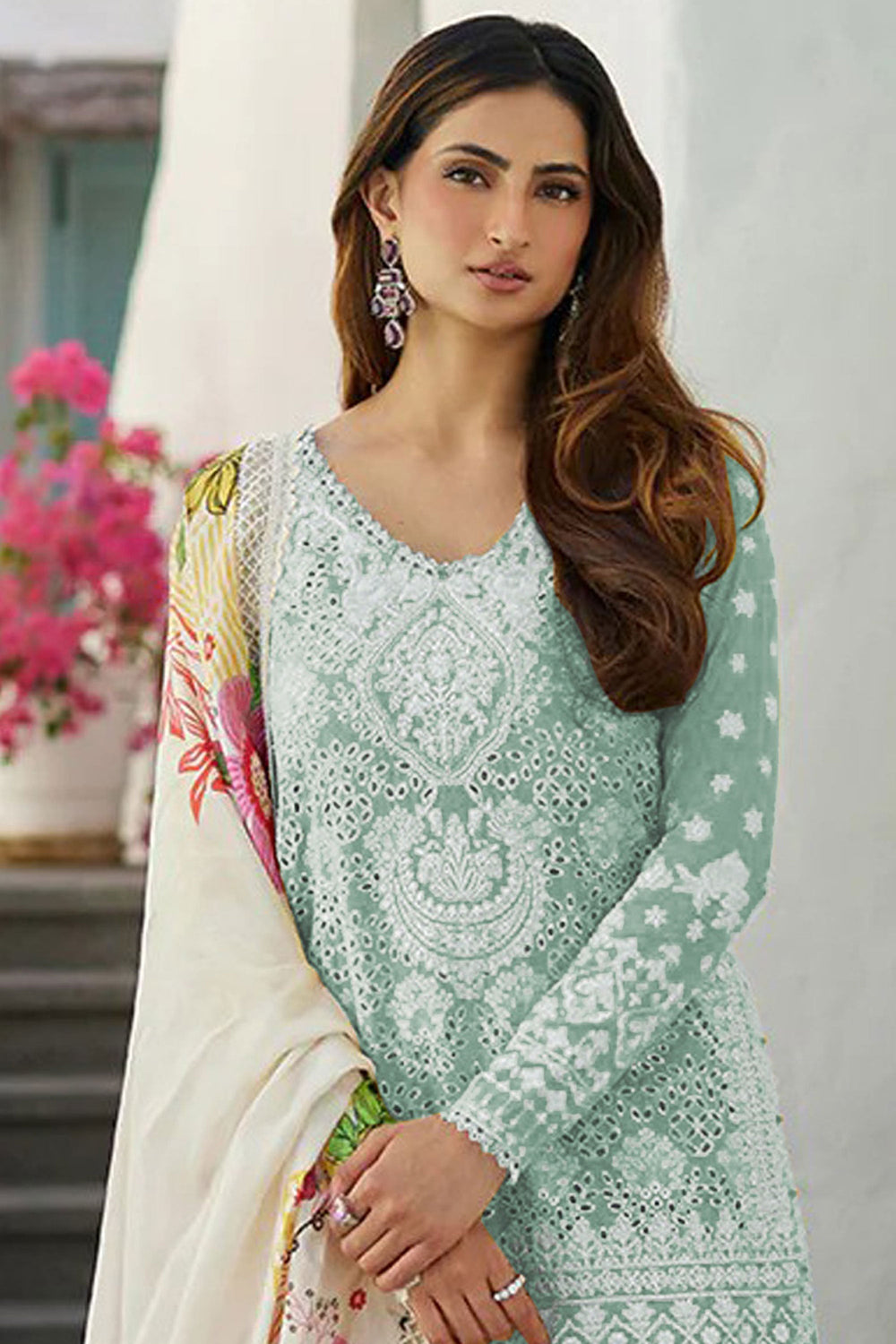 Palak Tiwari Sea Green Color Rayon Fabric Engaging Sharara Top Lehenga | Buy Online India