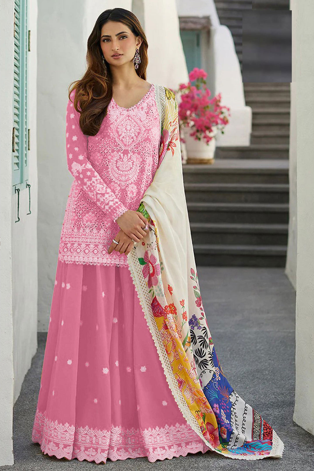Palak Tiwari Pink Color Sober Sharara Top Lehenga In Rayon Fabric | Buy Online India