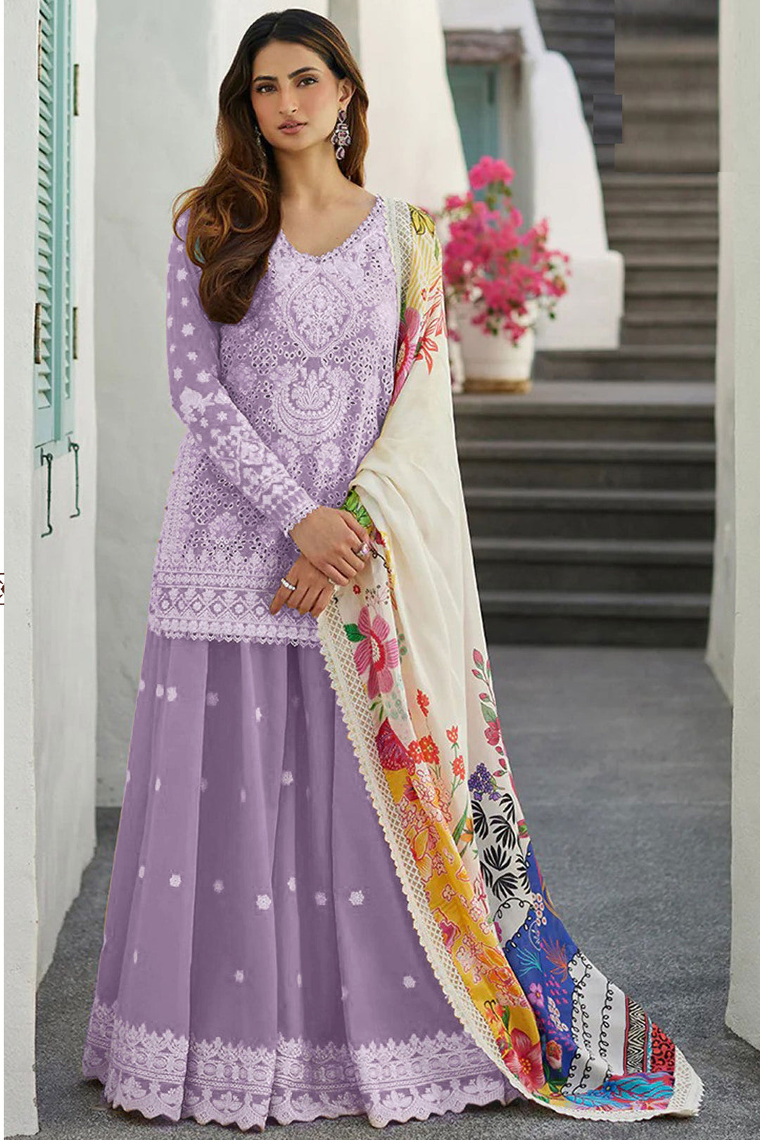 Palak Tiwari Creative Lavender Color Rayon Fabric Sharara Top Lehenga | Buy Online India