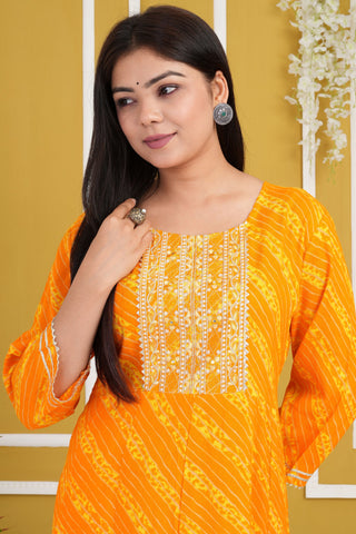 Graceful Cotton Rayon Yellow Color Readymade Kurti