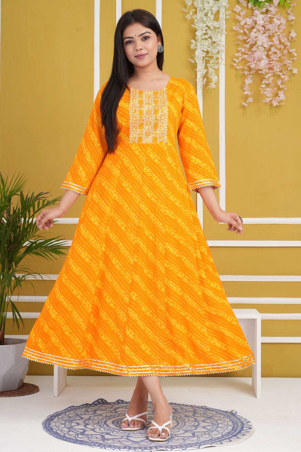 Graceful Cotton Rayon Yellow Color Readymade Kurti