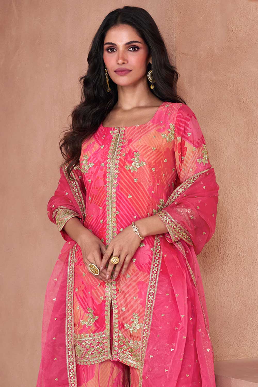 Pink Color Georgette Fabric Trendy Palazzo Suit