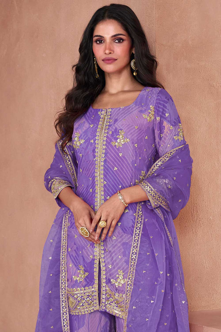 Lavender Color Georgette Fabric Engaging Palazzo Suit