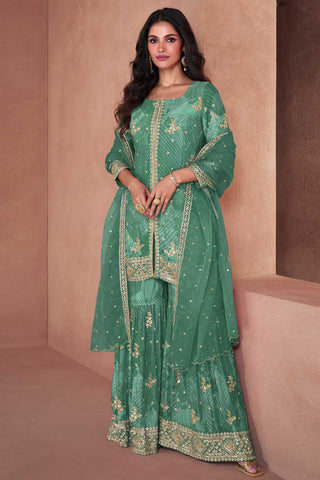 Excellent Georgette Fabric Green Color Palazzo Suit