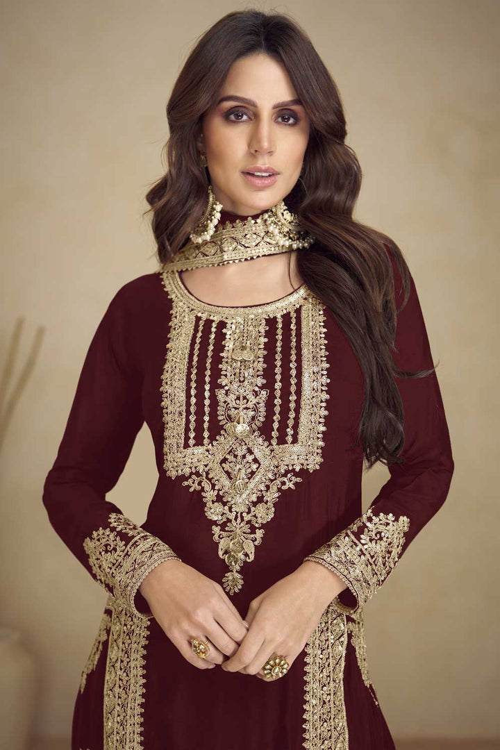 Maroon Color Alluring Georgette Salwar Suit | Buy Online India