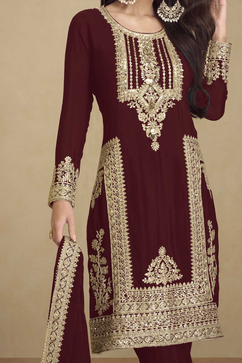 Maroon Color Alluring Georgette Salwar Suit | Buy Online India