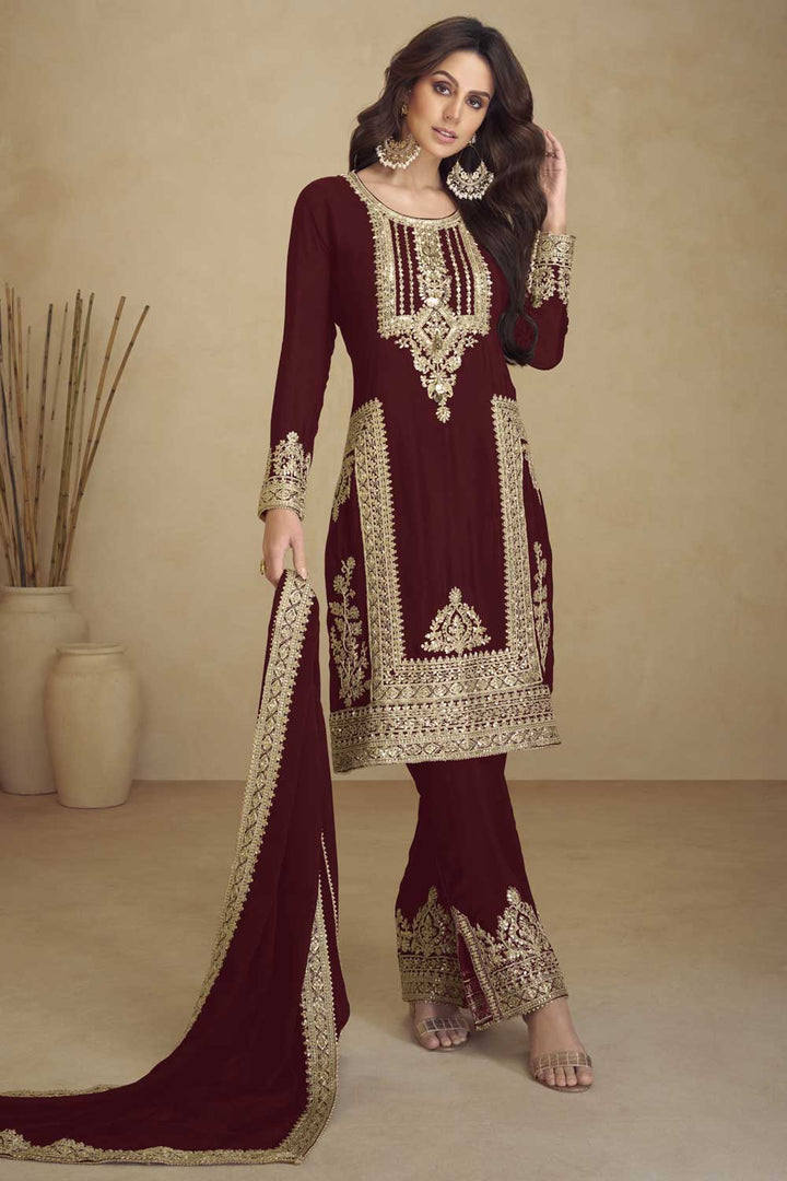 Maroon Color Alluring Georgette Salwar Suit | Buy Online India