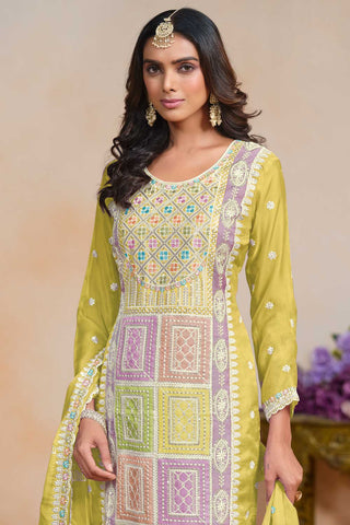 Fascinating Yellow Color Organza Fabric Salwar Suit