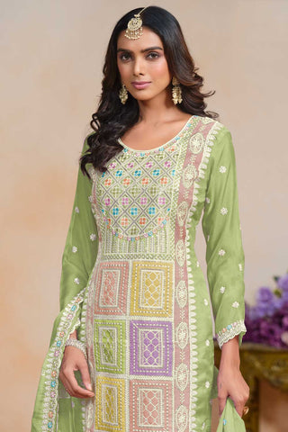 Radiant Green Color Organza Fabric Salwar Suit