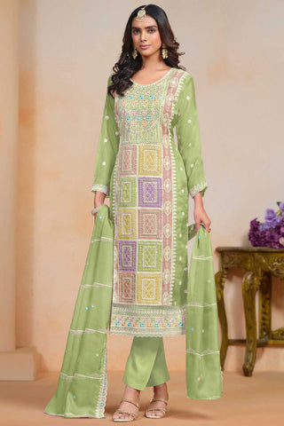 Radiant Green Color Organza Fabric Salwar Suit