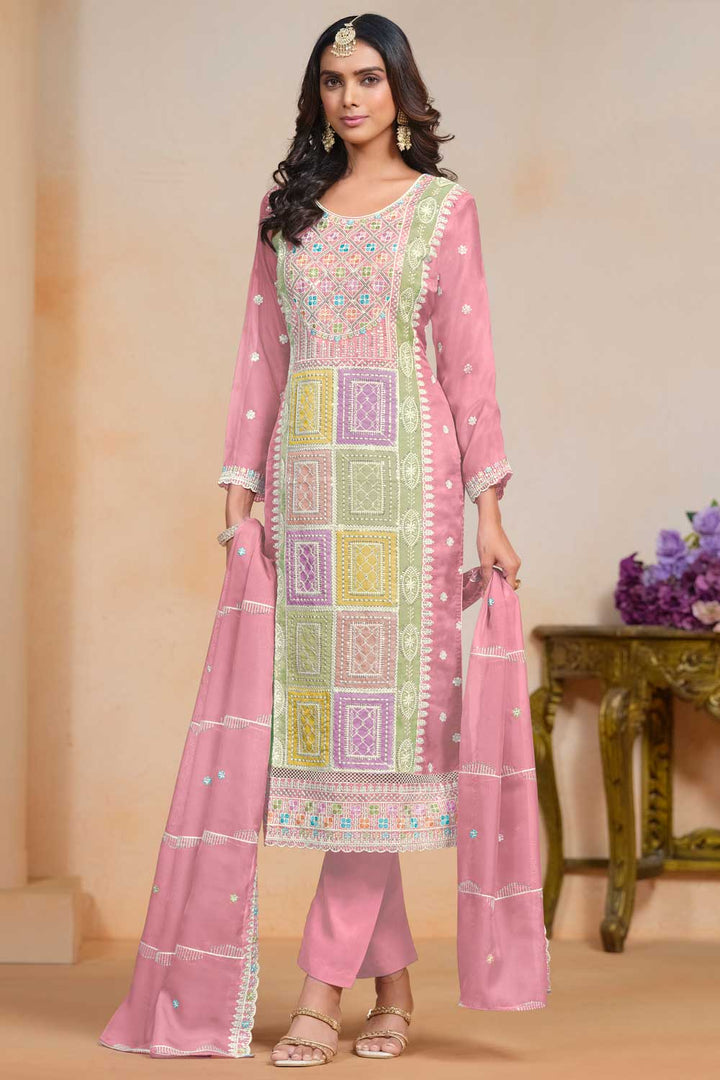 Organza Fabric Pink Color Excellent Salwar Suit