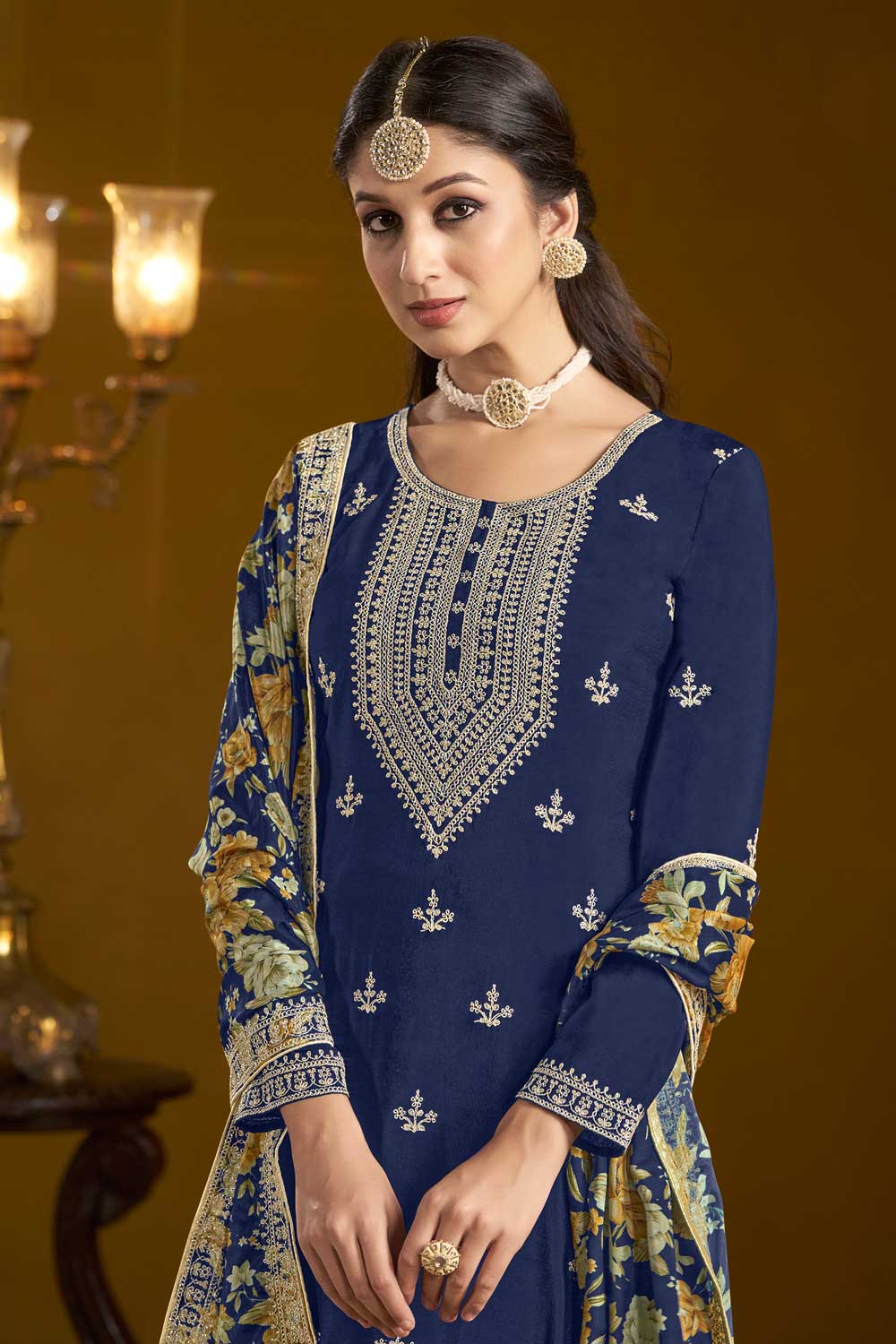 Chinon Fabric Blue Color Function Wear Trendy Sharara Suit