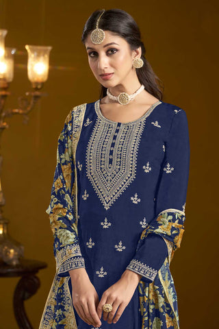 Chinon Fabric Blue Color Function Wear Trendy Sharara Suit