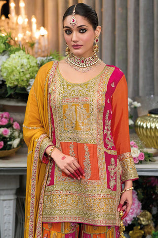 Fashionable Multi Color Chinon Fabric Readymade Sharara Suit