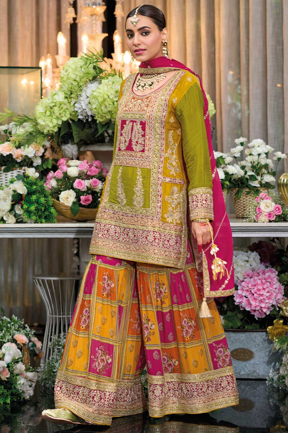 Glamorous Multi Color Chinon Fabric Readymade Sharara Suit