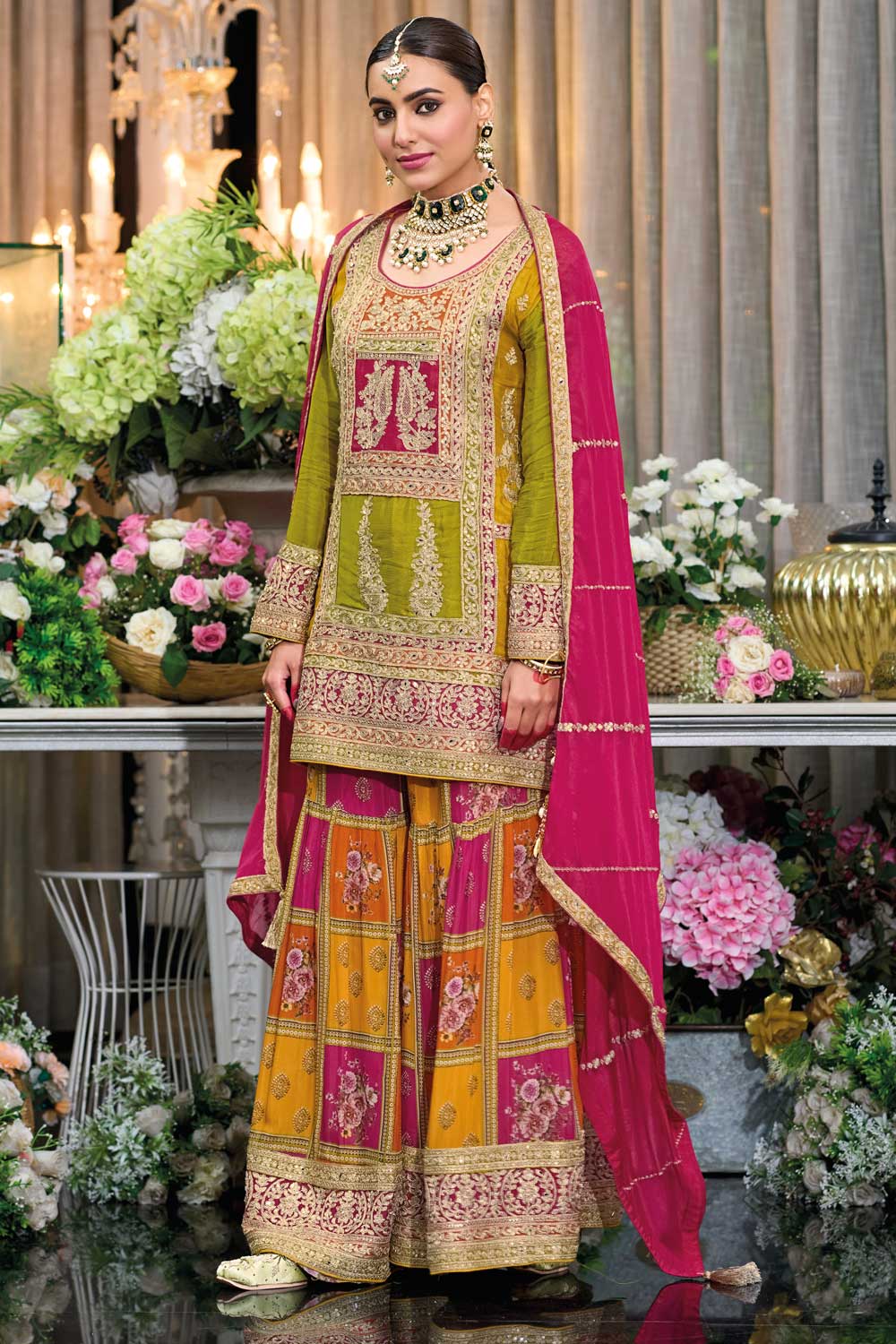 Glamorous Multi Color Chinon Fabric Readymade Sharara Suit