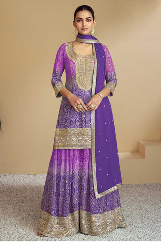 Purple Color Chinon Fabric Bandhani Printed Classic Palazzo Suit