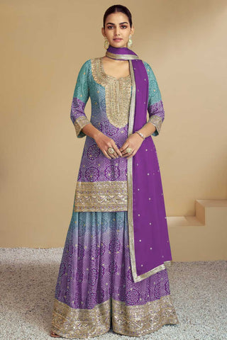 Chinon Fabric Bandhani Printed Lovely Palazzo Suit In Lavender Color