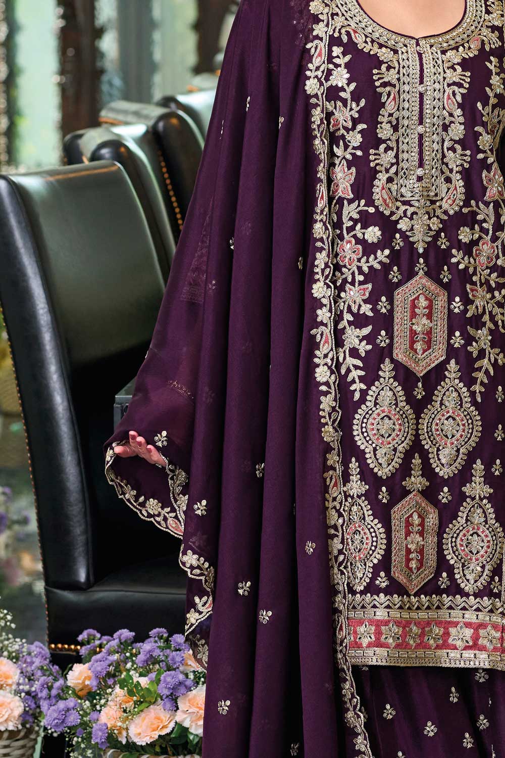 Purple Color Chinon Fabric Beautiful Readymade Palazzo Suit