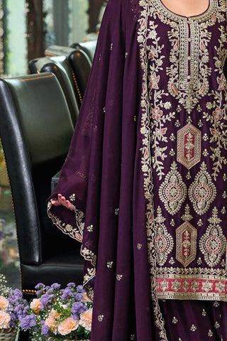 Purple Color Chinon Fabric Beautiful Readymade Palazzo Suit