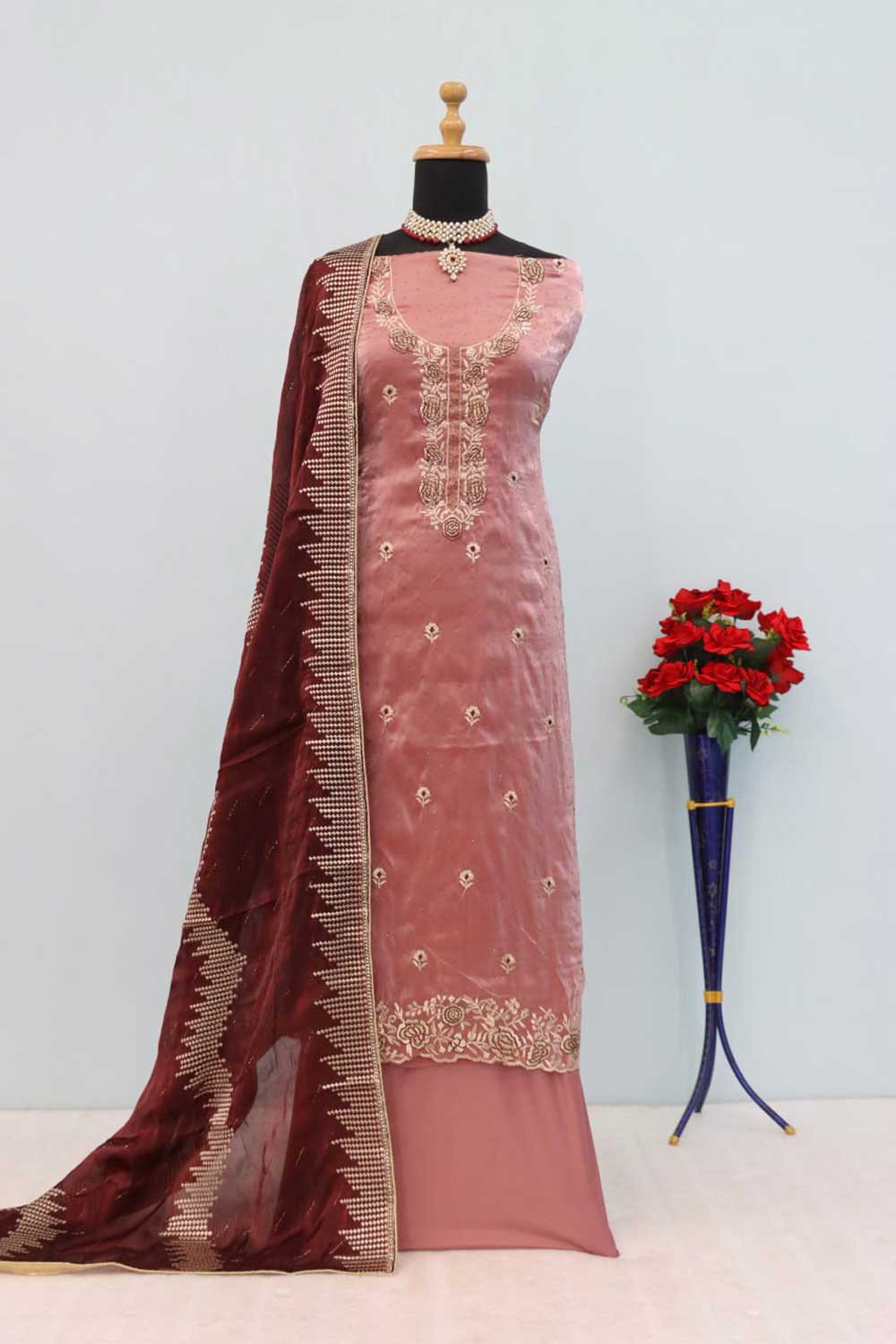 Engaging Pink Color Fancy Fabric Function Wear Salwar Suit