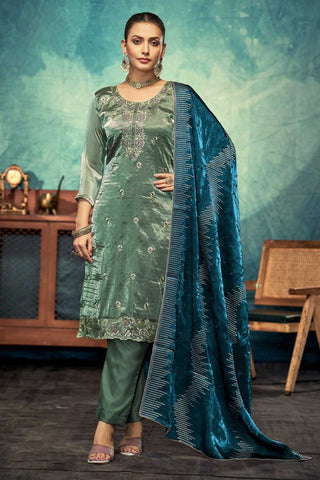 Classic Sea Green Color Function Wear Salwar Suit In Fancy Fabric