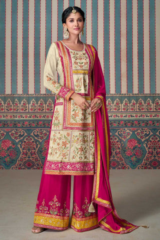 Sushrii Mishraa Trendy Art Silk Fabric Rani Color Palazzo Suit