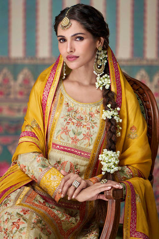 Vartika Singh Yellow Color Art Silk Fabric Chic Palazzo Suit